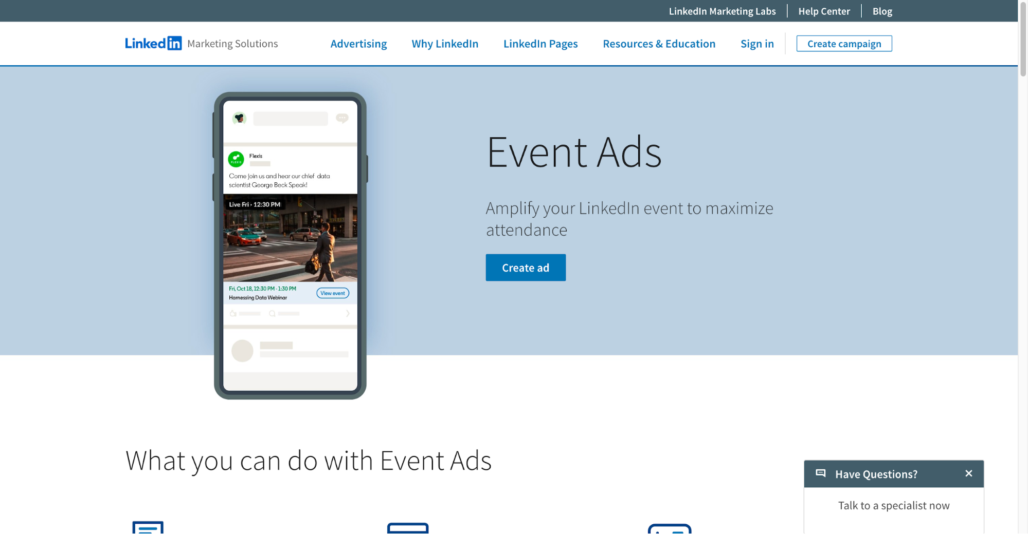 linkedin event ads web page