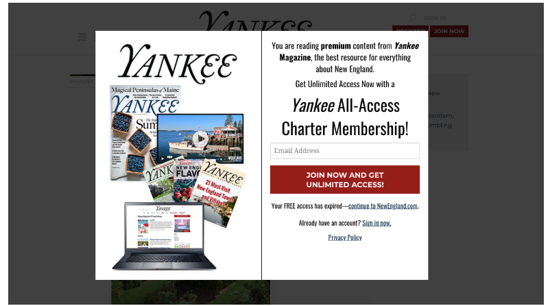 yankee newsletter pop out window