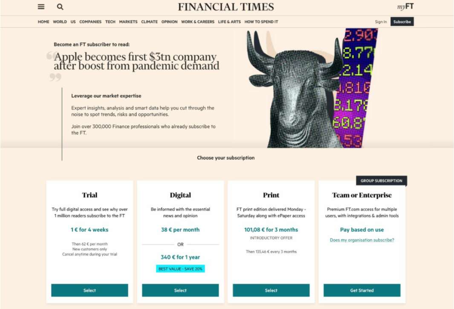 financial time web page
