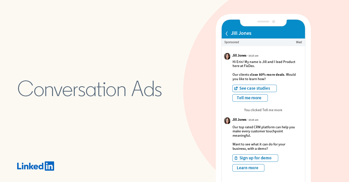 conversation ads sample on the right, text field on the left
