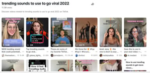 Grid of TikTok video thumbnails showcasing trending sounds for viral content