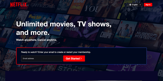 Netflix landing page interface