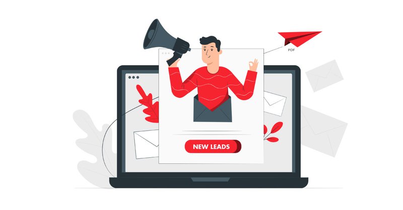 Illustration of a man holding a loud speaker and trying to attract new leads to his online business