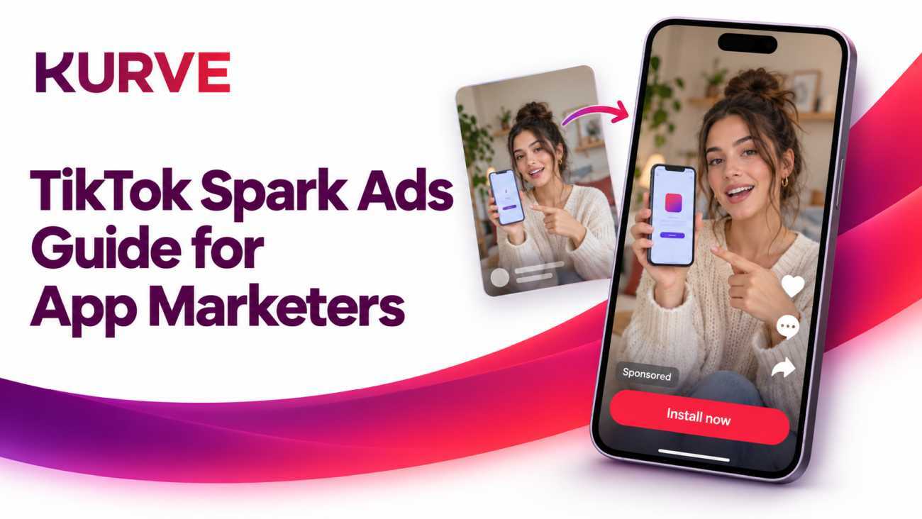 Kurve graphic showing a creator’s organic video becoming a sponsored app ad with an install button.