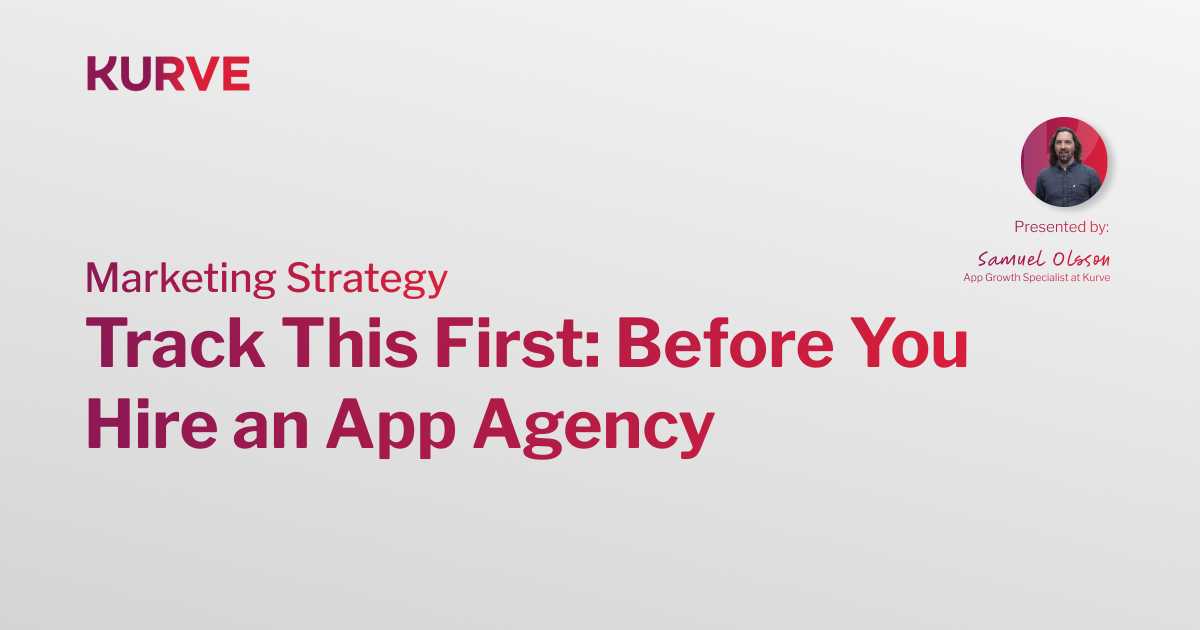 An educational featured image showing mobile app performance metrics next to text advising growth teams what data to collect before outsourcing marketing.